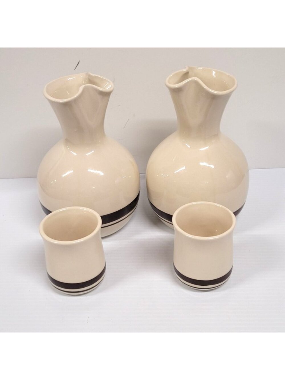 McCoy Jug Carafe Pitcher #660 Water Cups #559 Set 4 Vintage Pottery Brown Stripe